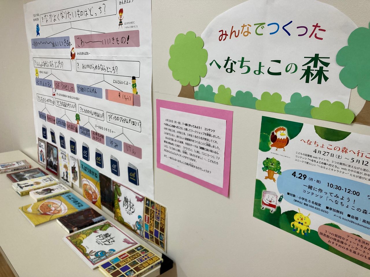 写真：みんなで作ったへなちょこの森を展示しています。